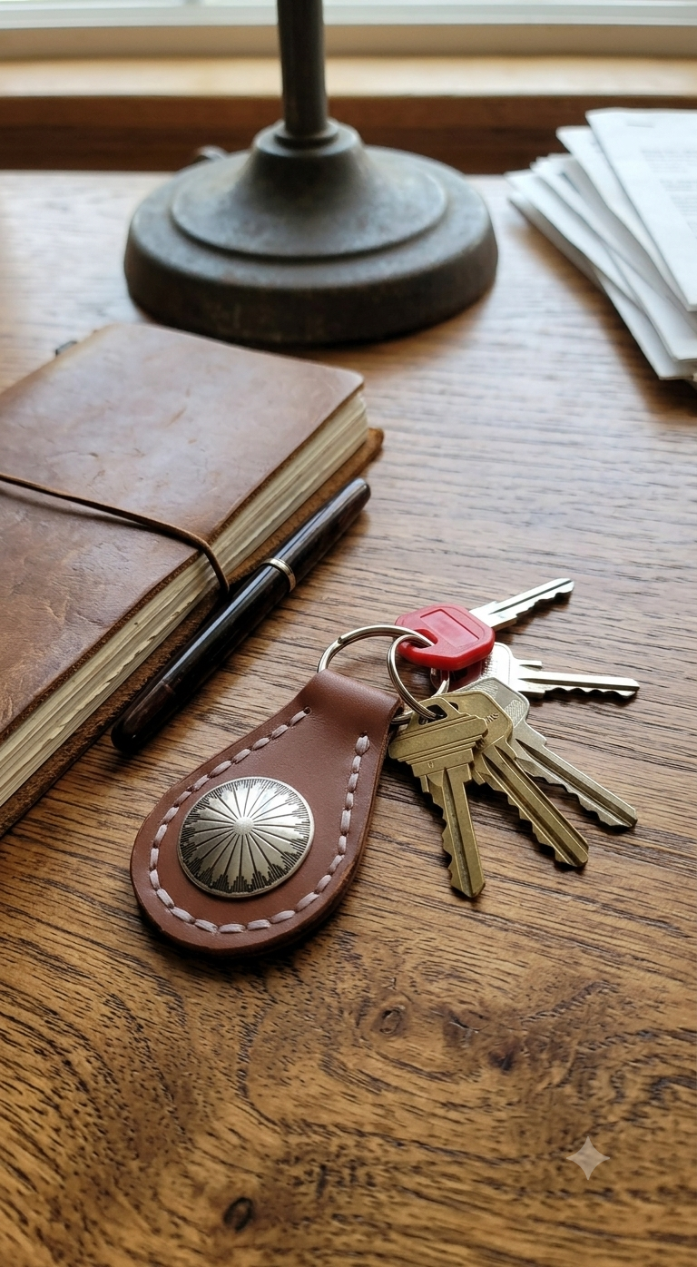 Handcrafted Leather Western Keychain - Brown