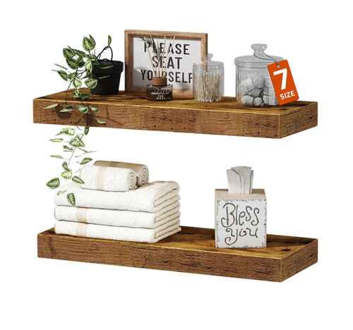 Bathroom Floating Shelves for Wall Mounted Shelf over Toilet Farmhouse Home Decor Display Shelving Small 16 Inch Set of 2, Rustic Brown