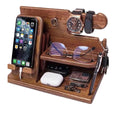 Wood Phone Docking Station with Drawer - Nightstand Organizer - Desk Organizer for Husband - Birthday Gifts for Men, Dad, Anniversary Idea, Key Holder Stand Watch & Accessories