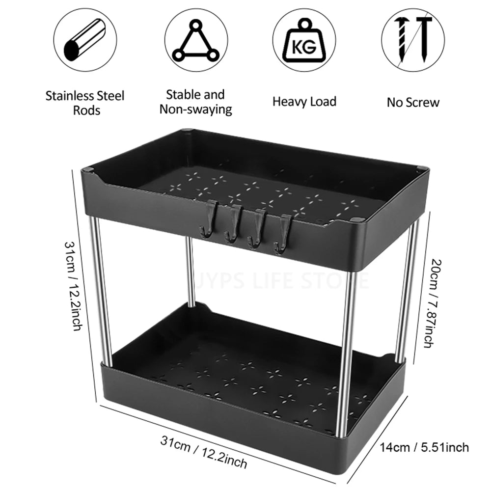 2 Tier under Sink Organizer Kitchen Organizer Cabinet Storage Rack Multipurpose Rack under Sink Storage for Bathroom Kitchen