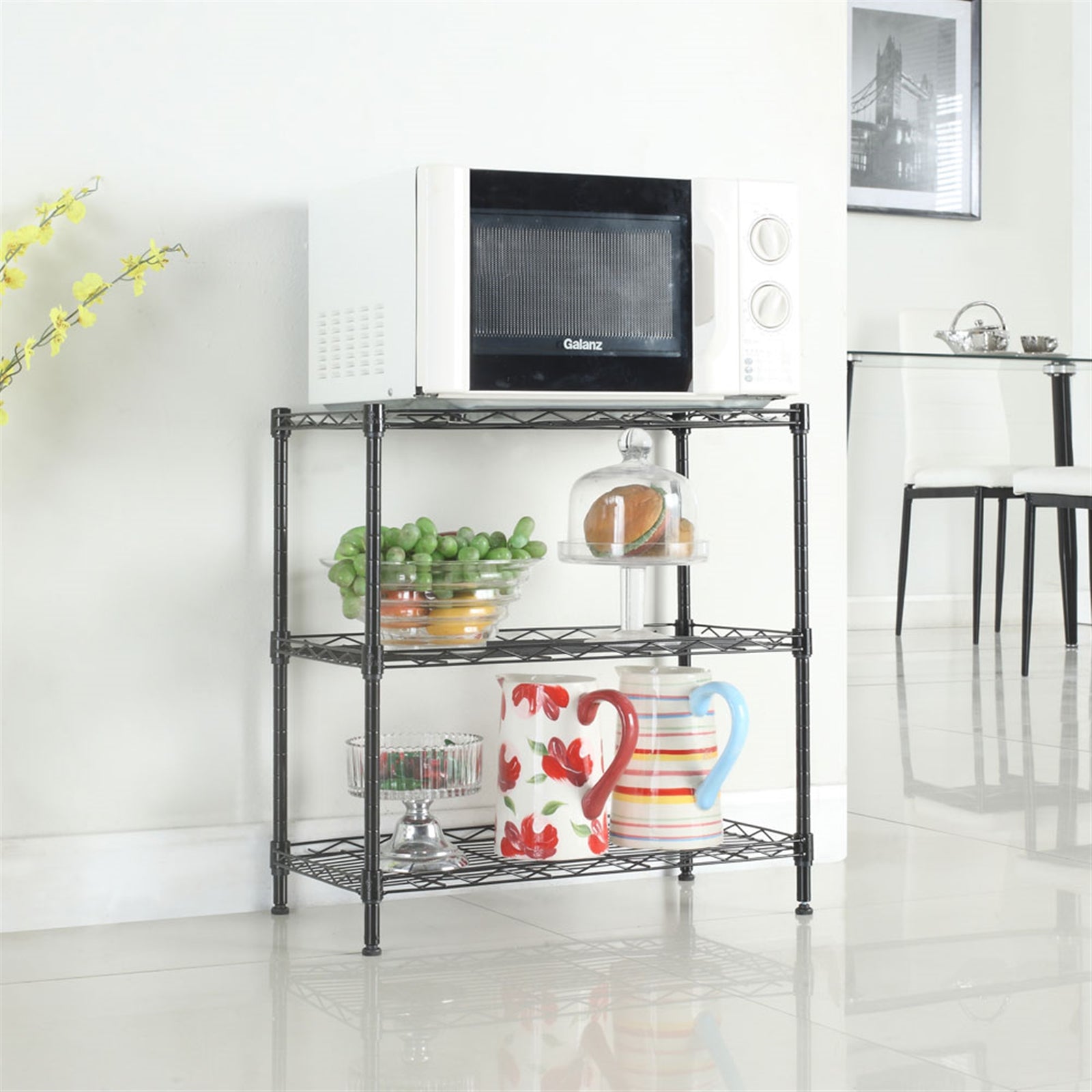 Three-Tier Household Shelves, Kitchen Shelves, Storage Shelves, Microwave Storage Shelves