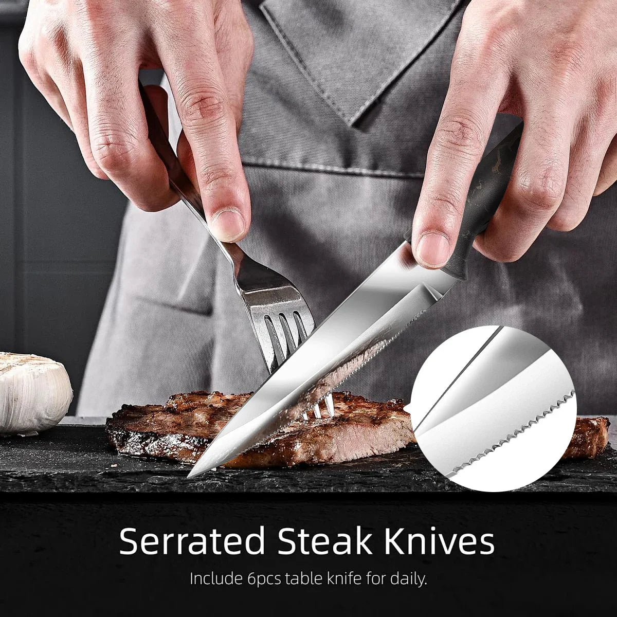13-Piece Stainless Steel Steak Knife Set with Marble-Pattern Handles