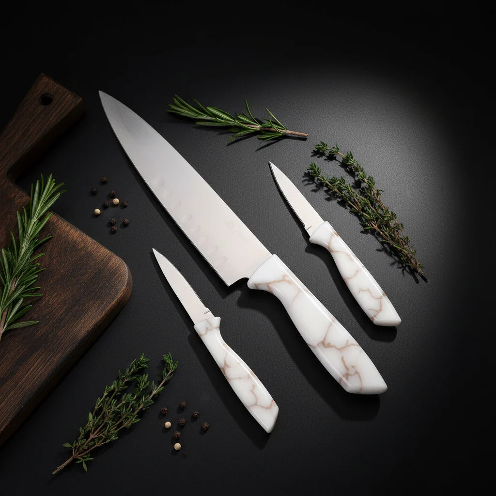 13-Piece Stainless Steel Steak Knife Set with Marble-Pattern Handles