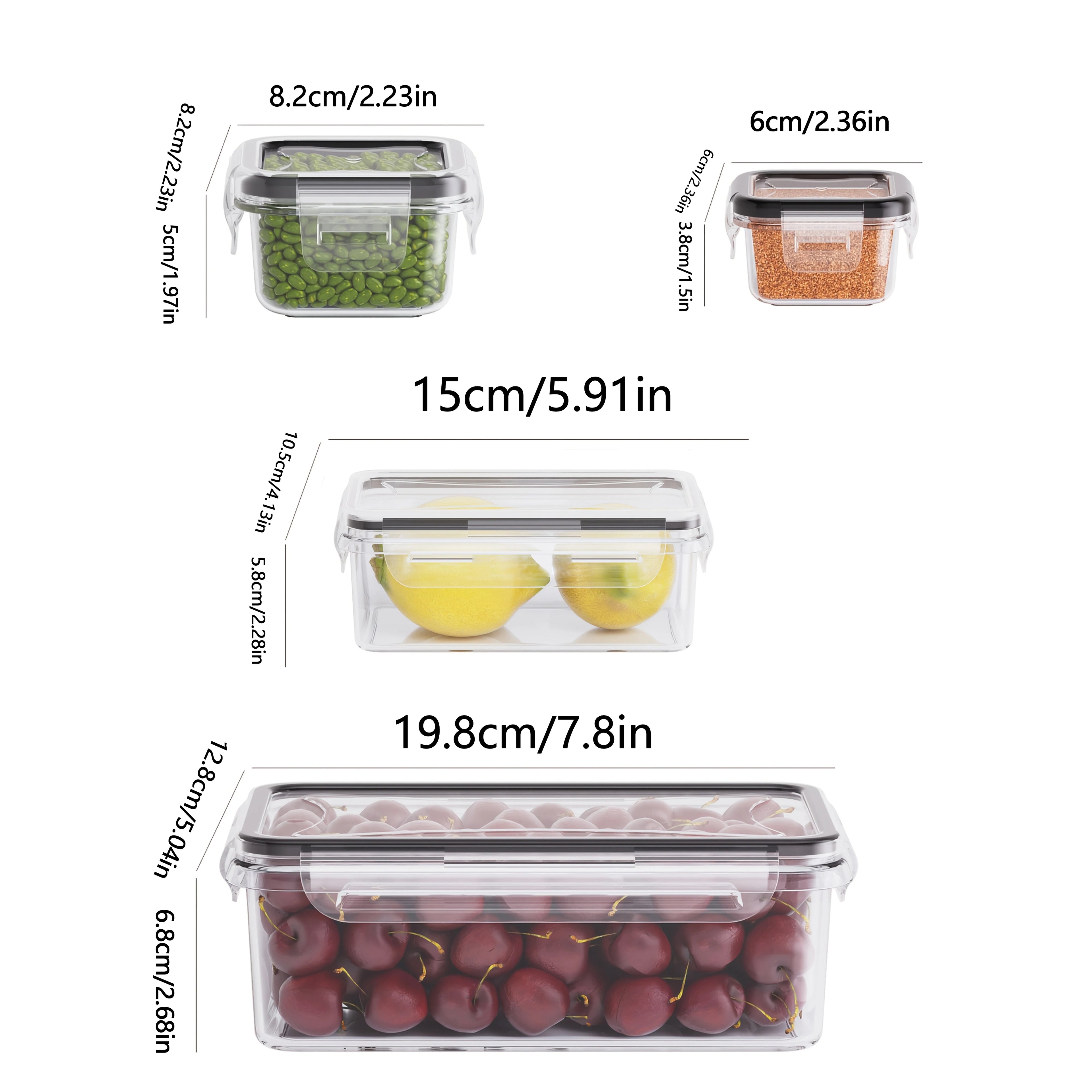 4 Piece Food Storage Containers Set with Easy Snap Lids (4 Lids + 4 Containers) - Airtight Plastic Containers for Pantry