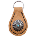 Handcrafted Western Leather Keychain with Silver Concho & Turquoise Accent