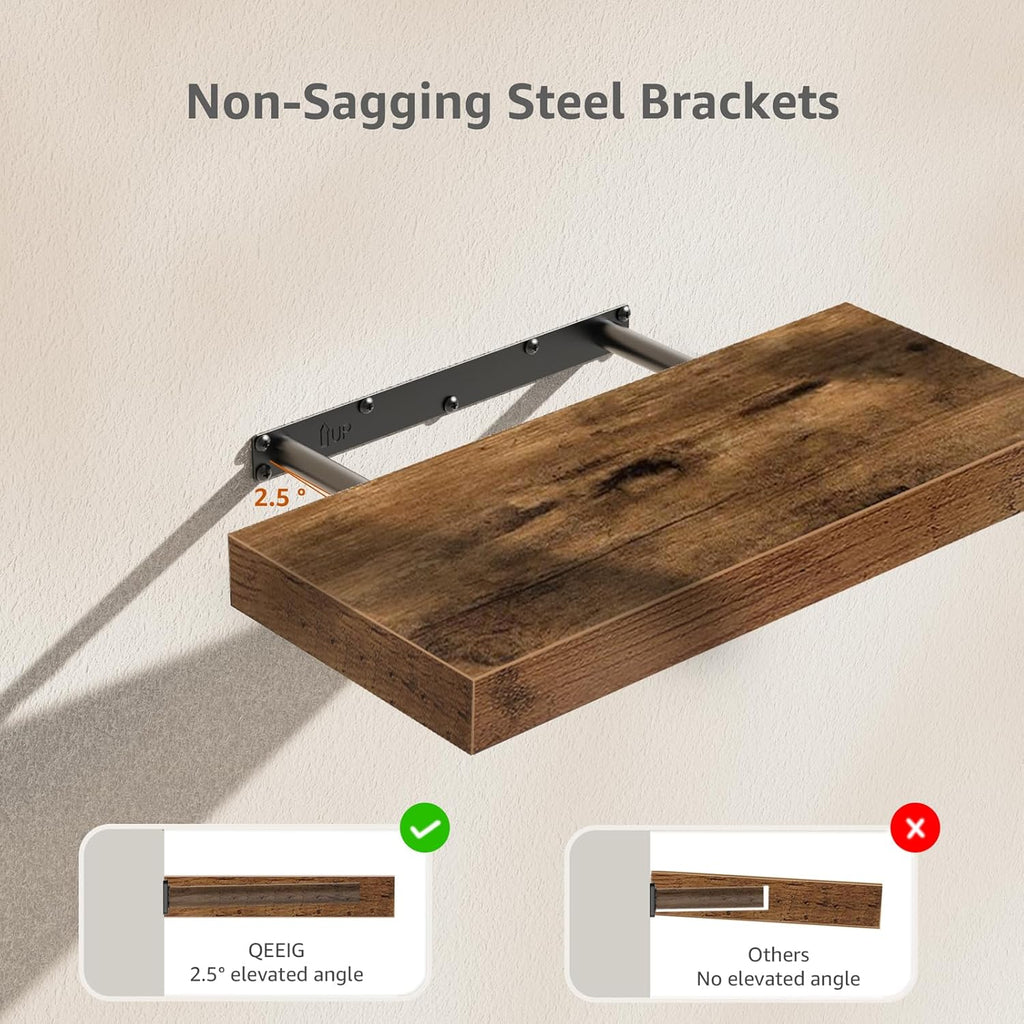 Bathroom Floating Shelves for Wall Mounted Shelf over Toilet Farmhouse Home Decor Display Shelving Small 16 Inch Set of 2, Rustic Brown